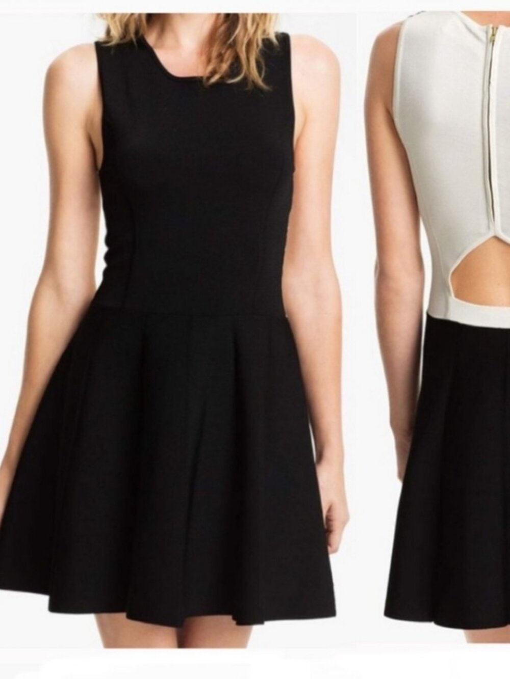 Parker Black White Colorblock Pleated A-Line Mini Dress